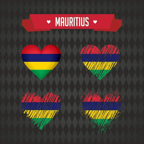 Corazón Mauricio Con Bandera Adentro Grunge Vector Gráficos Símbolos — Archivo Imágenes Vectoriales