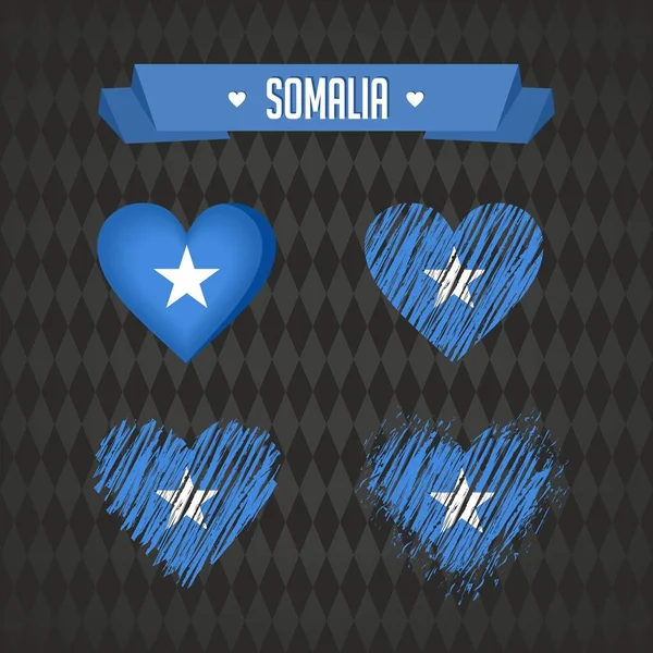 Somalia Colección Cuatro Corazones Vectoriales Con Bandera Silueta Corazón — Vector de stock