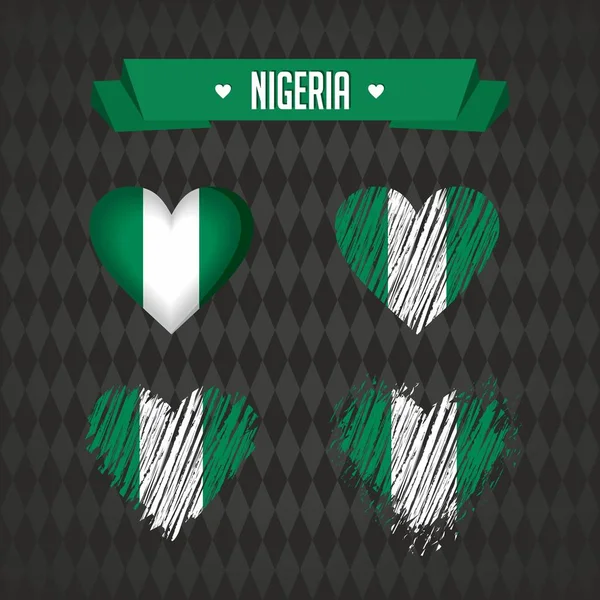 Corazón Nigeria Con Bandera Adentro Grunge Vector Gráficos Símbolos — Vector de stock