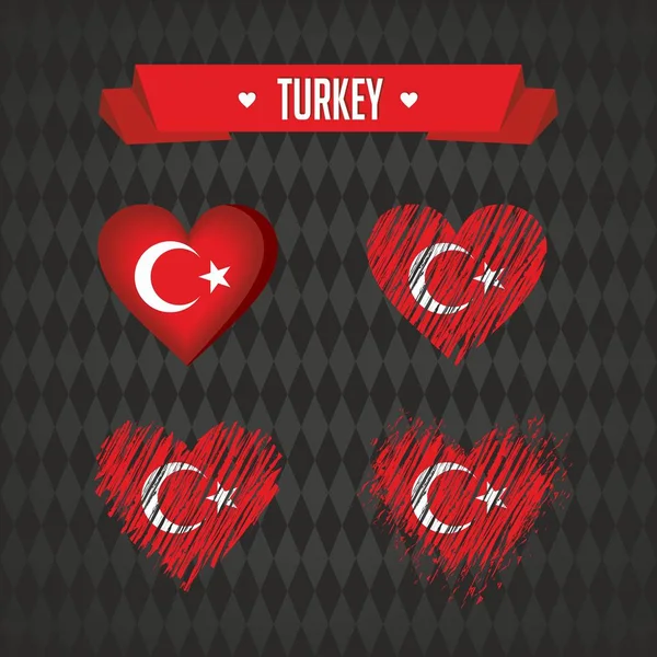 Türkiye Koleksiyon Bayrağıyla Dört Vektör Kalplerin Kalp Siluet — Stok Vektör