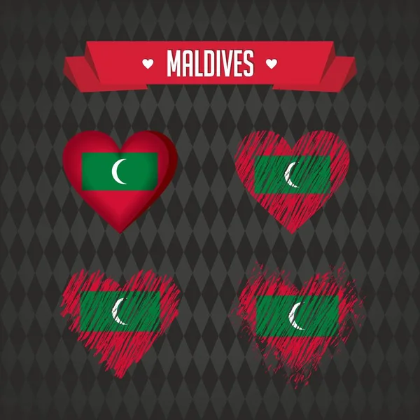 Maldivas Corazón Con Bandera Dentro Grunge Vector Gráficos Símbolos — Vector de stock