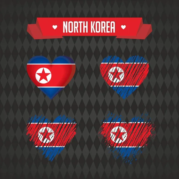 North Korea Heart Flag Grunge Vector Graphic Symbols — Stock Vector