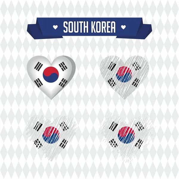 South Korea Heart Flag Grunge Vector Graphic Symbols — Stock Vector