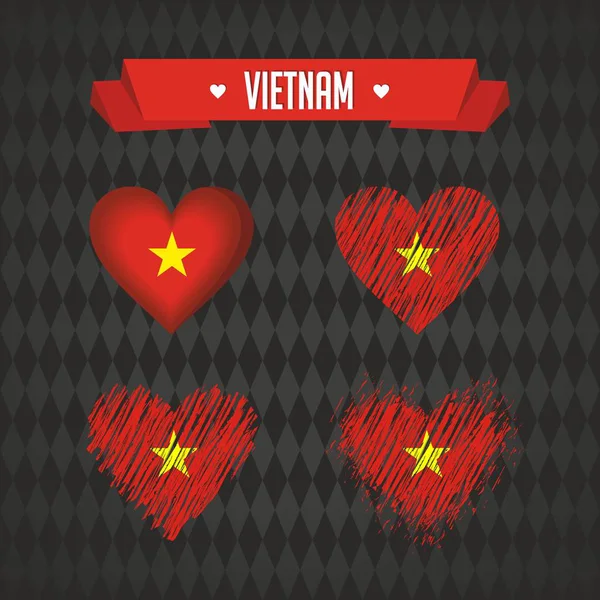 Єтнам Серце Прапором Всередині Гранж Векторних Графічних Знаків — стоковий вектор