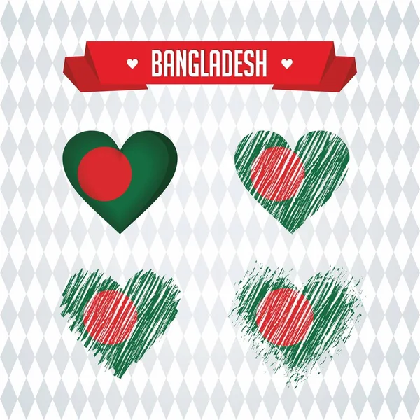 Bangladesh Colección Cuatro Corazones Vectoriales Con Bandera Silueta Corazón — Vector de stock