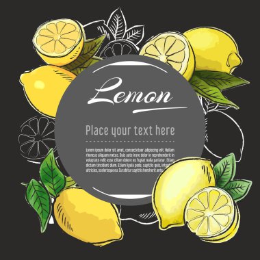 Limon vektör el çizilmiş sağlıklı gıda illüstrasyon. Afiş, tebrik kartı için çizim elemanları ile meyve tasarımı