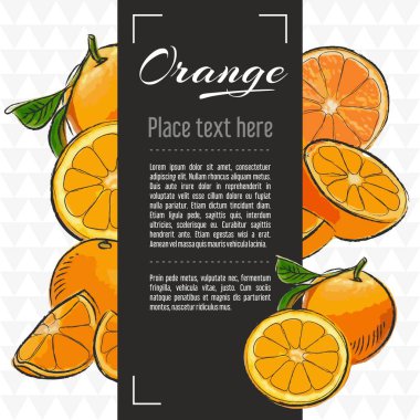 Turuncu meyve vektör menü tasarım şablonları. Tebrik kartı, afiş için elle çizilmiş karalamalar ile vektör meyve illüstrasyon