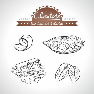 Çikolata. Vektör kroki ayrıntılı kakao ürünleri el çizilmiş toplama. Izole