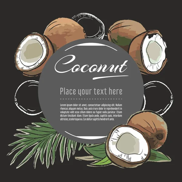 Ručně Vykreslené Zdravé Pokrmy Kokosového Vektorového Obrázku Návrh Matice Prvky — Stockový vektor