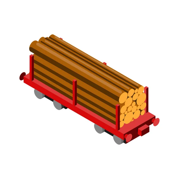 Isometrie Treinwagon Platform Hout Geladen Met Logboeken — Stockvector