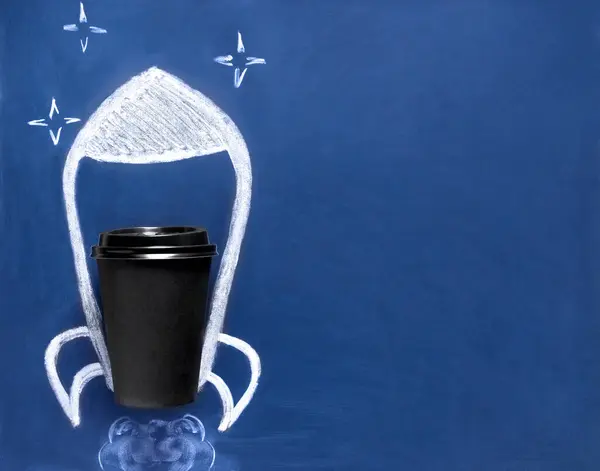 Une Fusée Une Tasse Papier Noir Café Thé Sont Dessinées — Photo