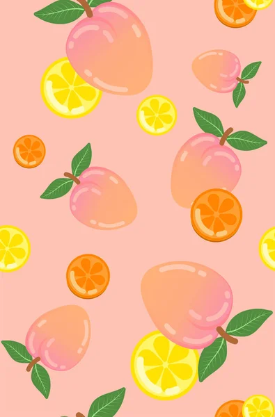 Cute Sweet Peach Lemon Orange Seamless Vector Pattern — Stock Vector