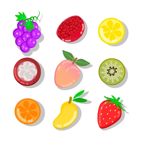 Tasty Flat Style Tropical Fruits Set Collection Illustration Isolated White — Stock Vector