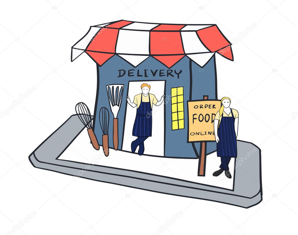 shopping online concept art illustration doodle vector - bakery shop