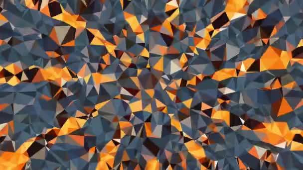 Низкий Полигон Иллюстрации Остановить Движение Кристаллические Волны Генерирующие Сером Оранжевом — стоковое видео