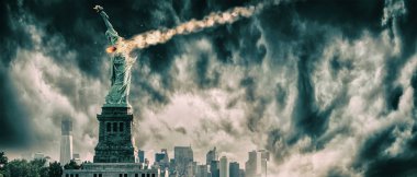 Özgürlük heykeli yok bir meteor | New York city Apocalyp