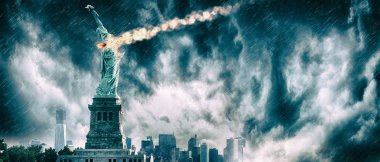 Özgürlük heykeli yok bir meteor | New York city Apocalyp