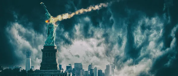 Özgürlük heykeli yok bir meteor | New York city Apocalyp