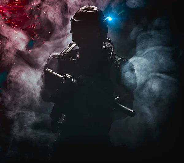 Shadow Silhouette Mysterious Military Soldier — Stock Photo, Image