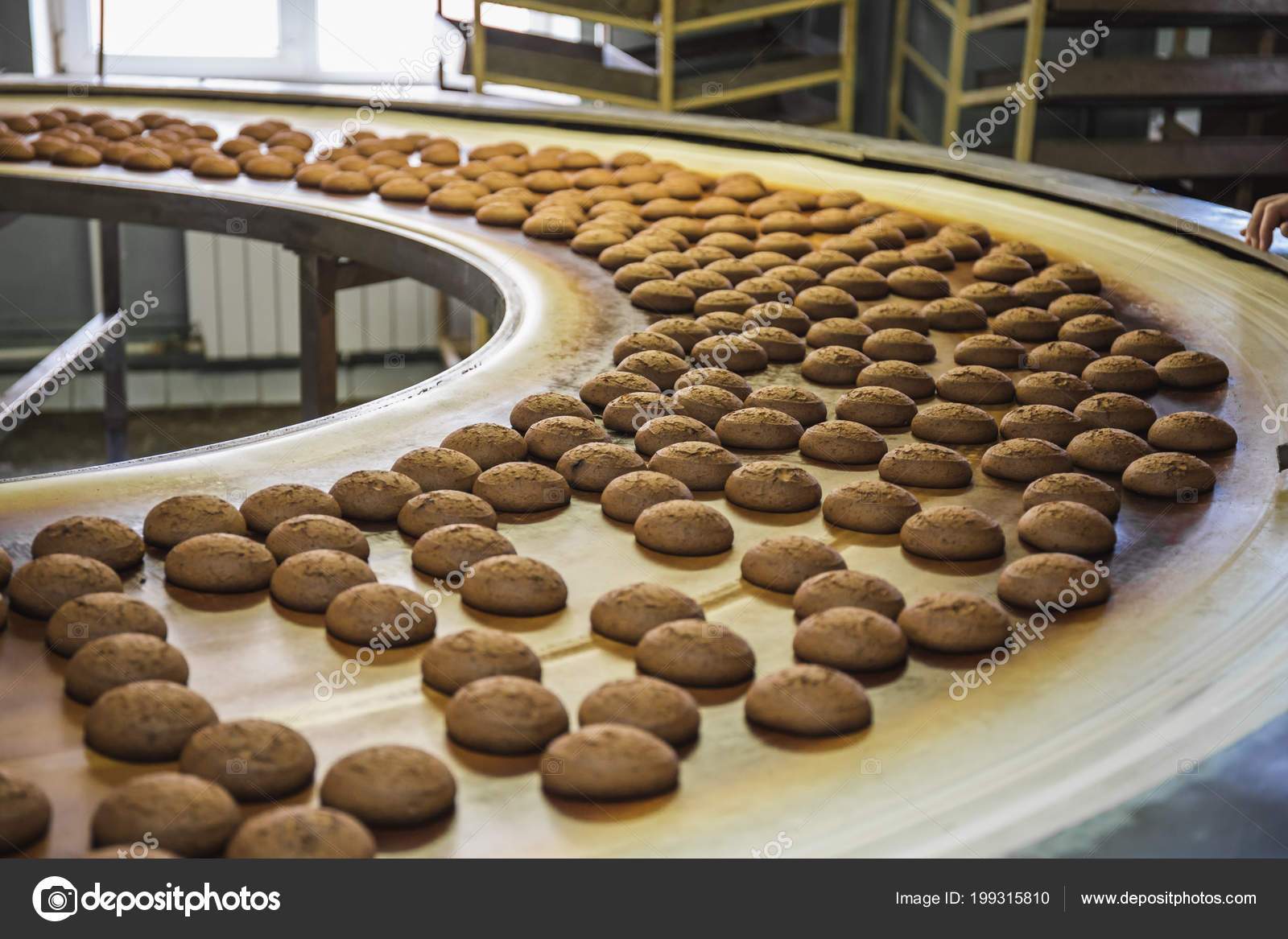 Bolos Da Fábrica De Doces Numa Correia Transportadora. Linha De