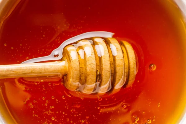 Honigtropfer in Honig frischer Biohonig, Makro, Draufsicht — Stockfoto