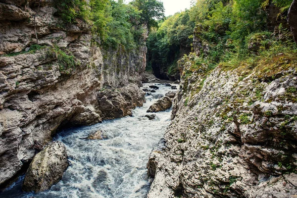 Горная река в скальном каньоне — стоковое фото