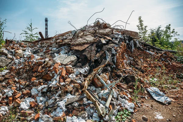 Large pile of rubbish, debris of a building, ruined house, can be used as consequences of war, earthquake, hurricane or other natural disaster