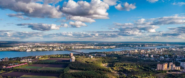 Flygfoto Panorama Staden Voronezj Ryssland Från Ovan Vid Solnedgången Tonas — Stockfoto