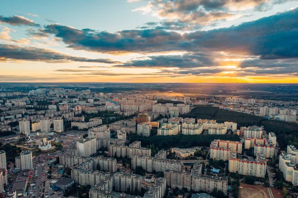 Aerial view panorama of Voronezh city, Russia from above at sunset — Stock Photo, Image