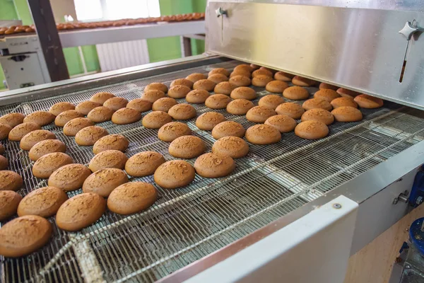 Bolos Da Fábrica De Doces Numa Correia Transportadora. Linha De