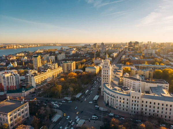 Panorama Flygfoto Över Midtown Voronezh Staden Vid Solnedgången Ryssland Kända — Stockfoto
