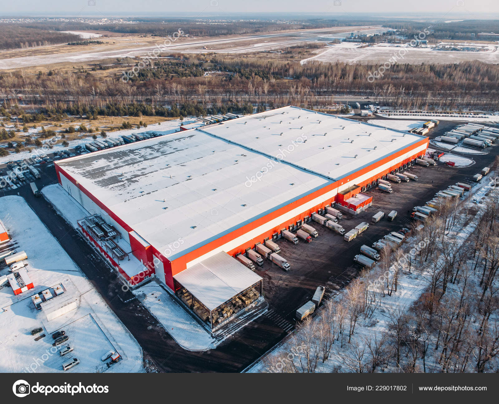 Aerial view of warehouse storages or industrial factory or logistics