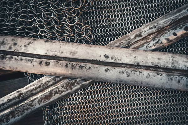 Antika svärd blad, antik stål kall vapen av riddare eller fantasi krigare, ovanifrån, närbild — Stockfoto