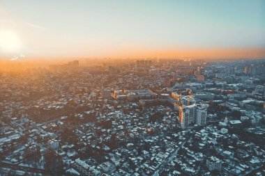Voronej şehirde kış günbatımı hava panoramik cityscape bakış