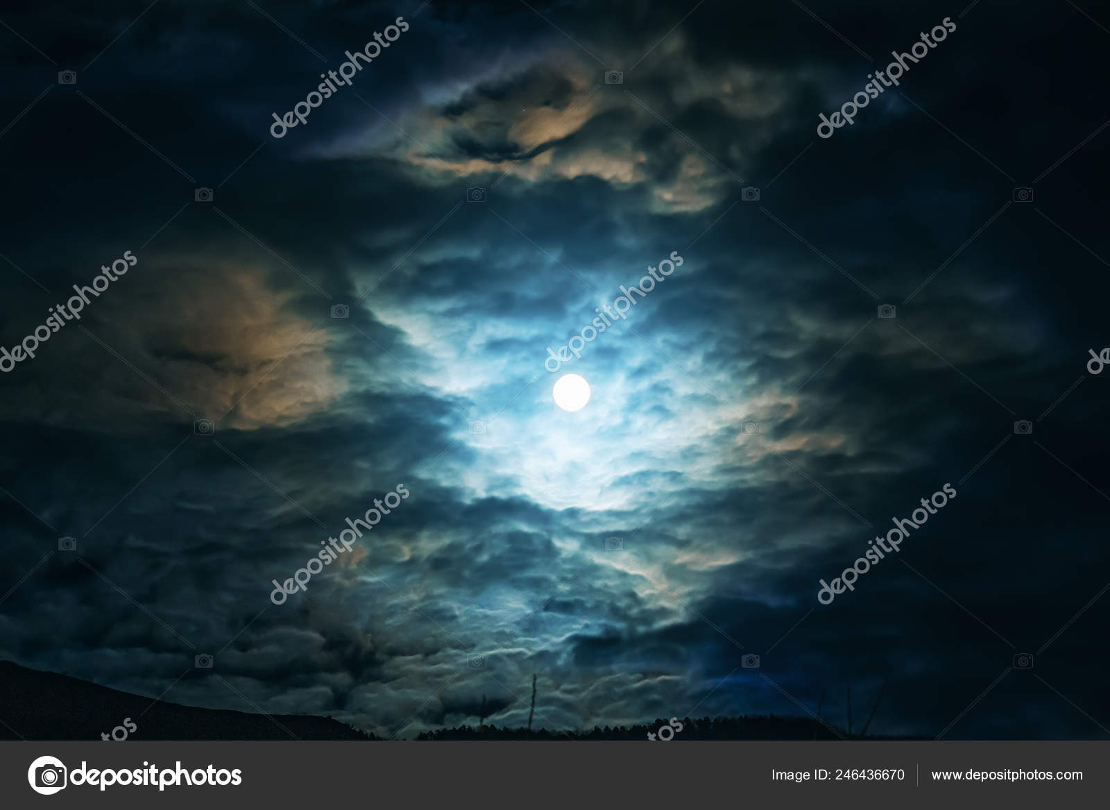 Full Moon Or Supermoon In Night Blue Sky With Clouds Dramatic Mysterious Atmosphere Stock Photo Image By C Dedmityay