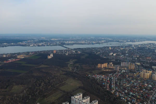 Summer evening in Voronezh city, aerial panorama from drone — Stock Photo, Image