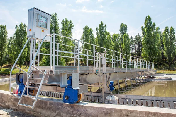 Modern urban wastewater and sewage treatment plant with aeration tanks, industrial water recycling and purification