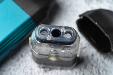 Vape pod veya vape kalem için doldurulabilir kartuş, tuz nikotin için küçük elektronik sigara cihazı, makro fotoğraf