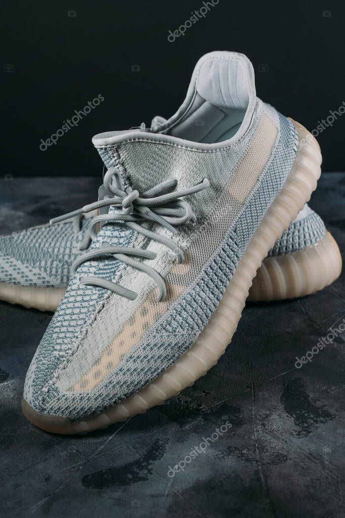 Moscow, Russia - June 2020 : Adidas Yeezy Boost 350 V2 - Famous Limited Collection Fashion Sneakers by Kanye West and Adidas Collaboration.