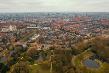 Amsterdam şehri, Hollanda 'nın havadan manzarası