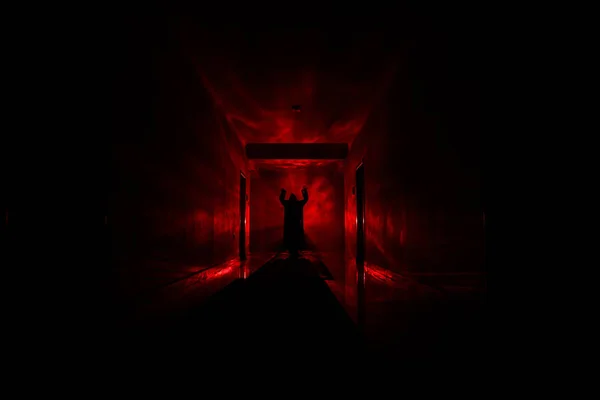 Creepy Silhouette Dark Abandoned Building Horror Maniac Concept Dark Corridor — Stock Photo, Image