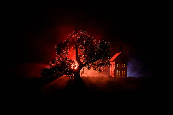 Old House Ghost Forest Night Abandoned Haunted Horror House Fog — Stock Photo, Image