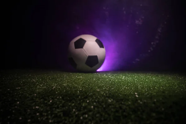 Traditional Soccer Ball Soccer Field Close View Soccer Ball Football — Stock Photo, Image