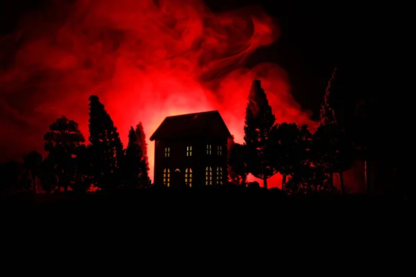 Antigua Casa Con Fantasma Bosque Por Noche Casa Terror Embrujada — Foto de Stock