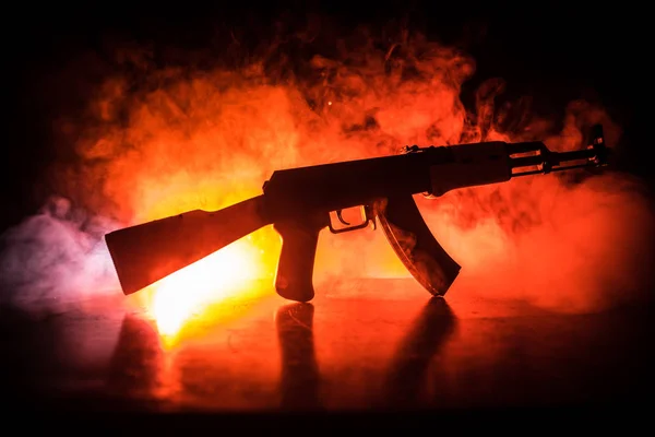 Silhouette Assault Rifle Toned Foggy Background War Antiterrorism Concept Russian — Stock Photo, Image