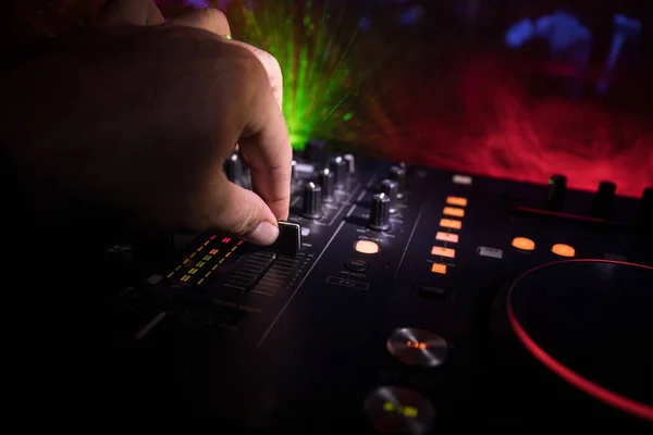 Selective Focus Pro Controller Console Deejay Mixing Desk Music Party — Stock Photo, Image