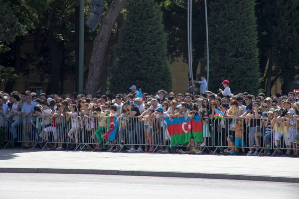 Baku Azerbeidzjan Juni 2018 Militaire Parade Bakoe Azeri Mensen Vieren — Stockfoto