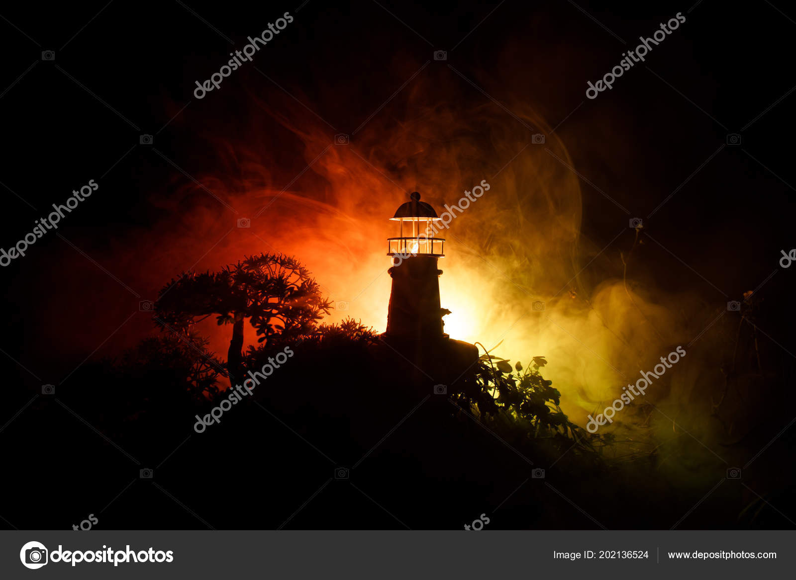 Lighthouse Light Beam Night Fog Old Lighthouse Standing Mountain Table