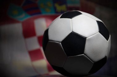 Futbol 2018. Yaratıcı kavramı. Futbol topu görünümünü kapatın. Ülke veya tezahürat kavramı destekler. Seçici odak