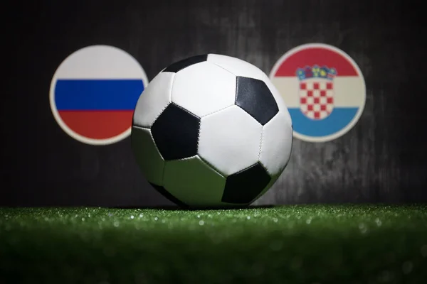 Football 2018 Concept Créatif Ballon Foot Sur Herbe Verte Soutenez — Photo